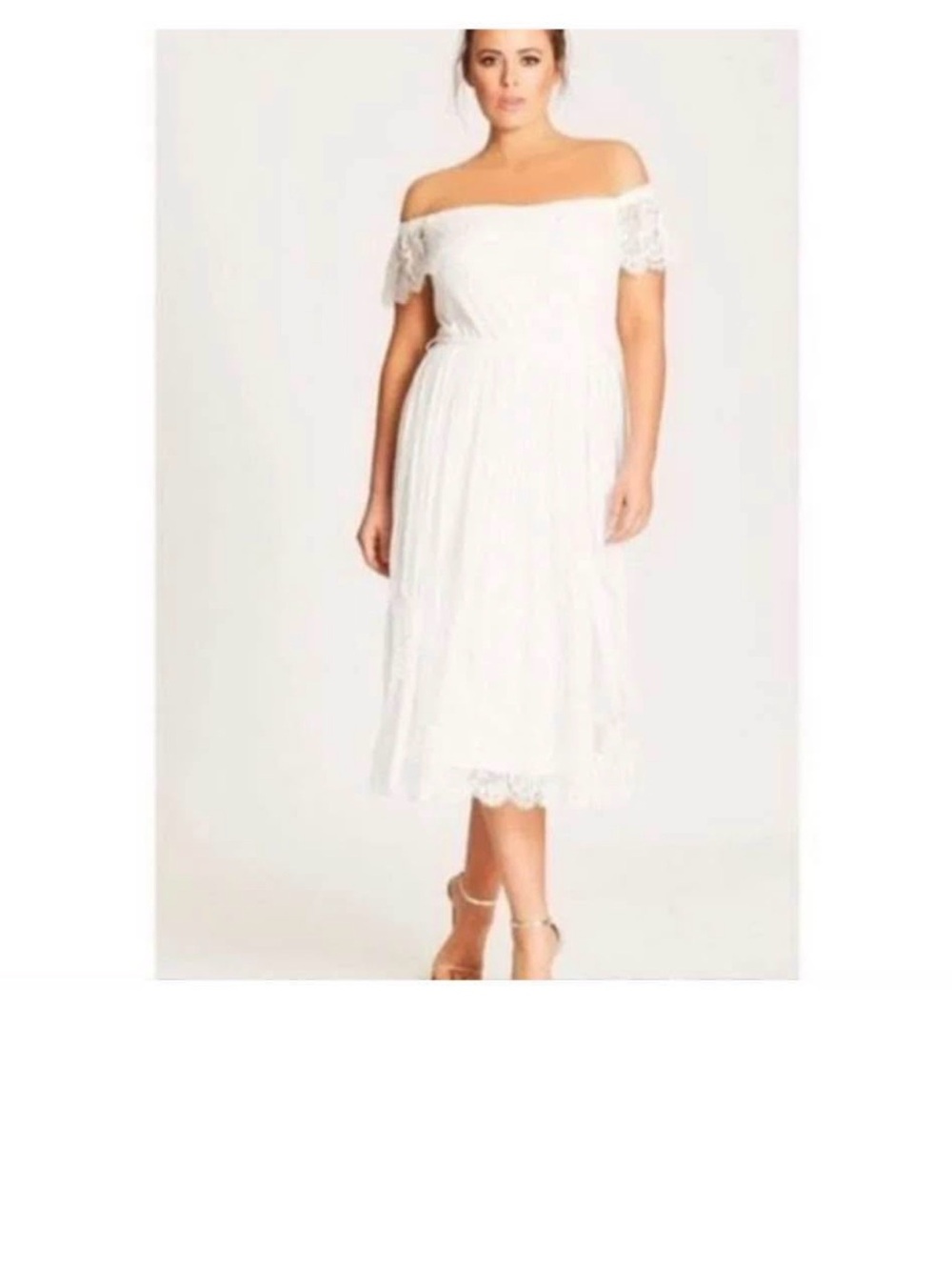 City Chic White Off-Shoulder Lace Midi Dress